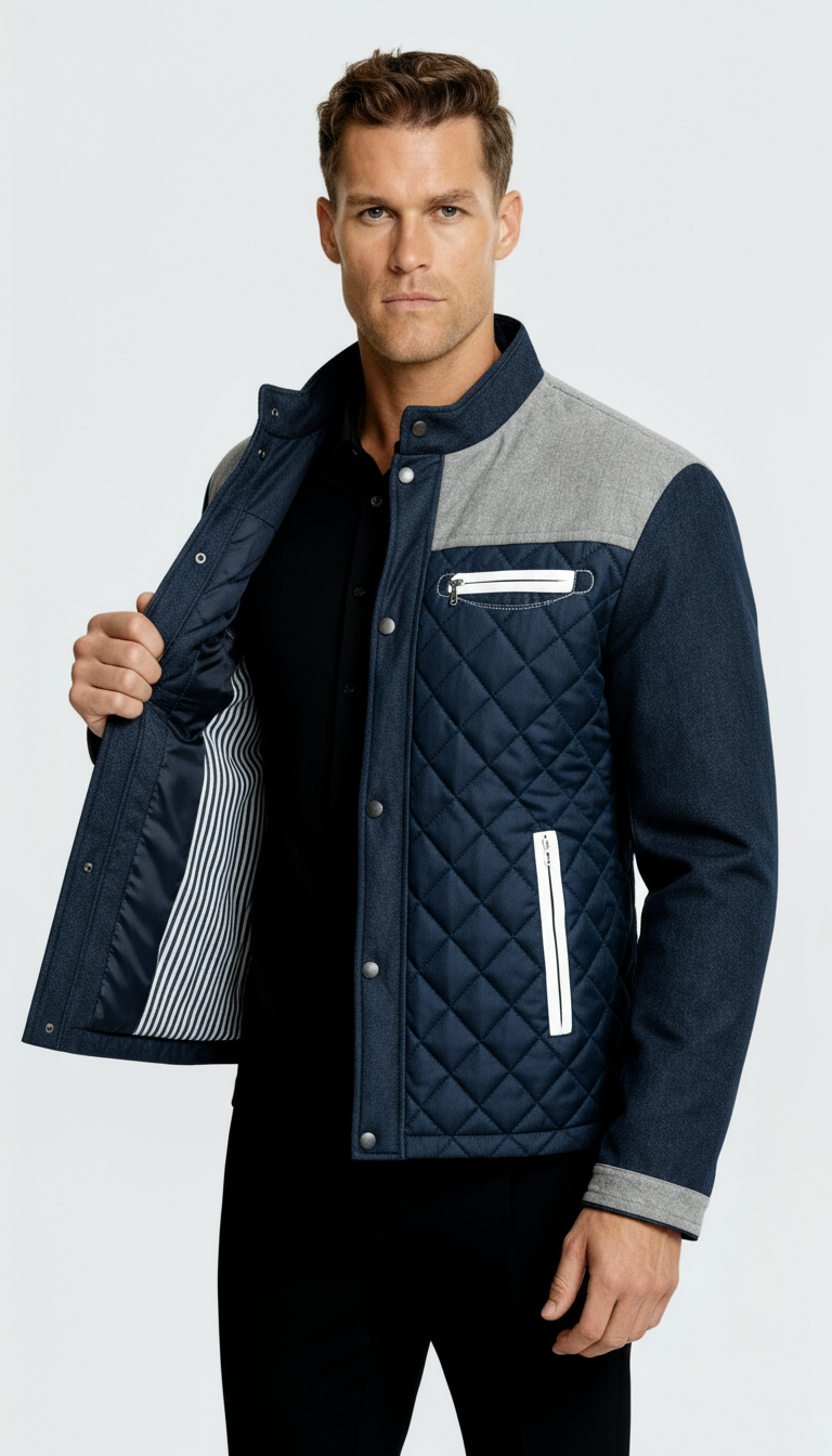 Veste matelassée pour homme avec col montant et fermeture éclair intégrale – Vêtement d’extérieur léger et rembourré pour un confort décontracté