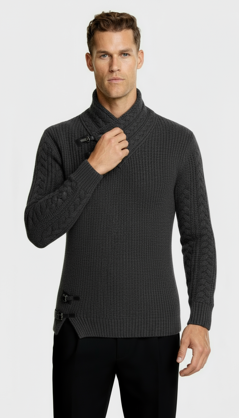 Pull col cheminée pour homme avec détails à bascule – Pull en maille texturée pour un style chic-décontracté