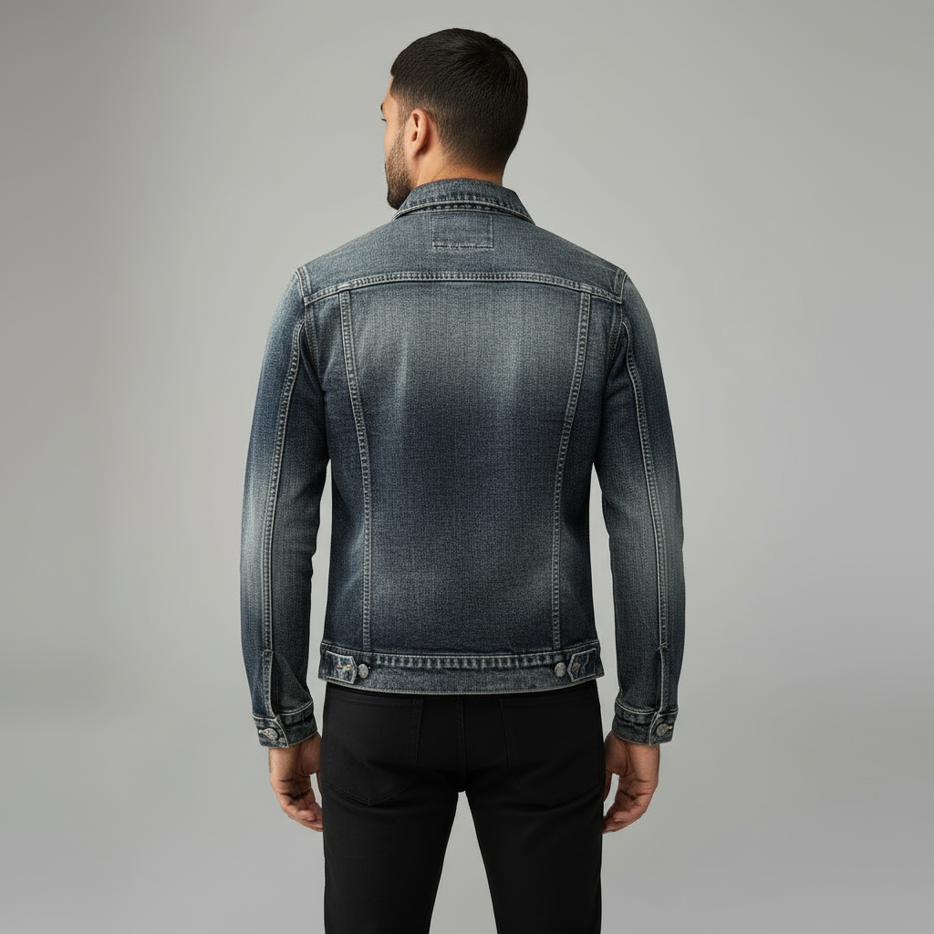 Veste trucker grise pour homme - Style denim classique à boutons avec poches poitrine
