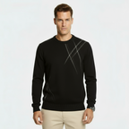 Pull en mélange de laine coupe slim pour homme - Pull-over tricoté à motif abstrait avec bords côtelés