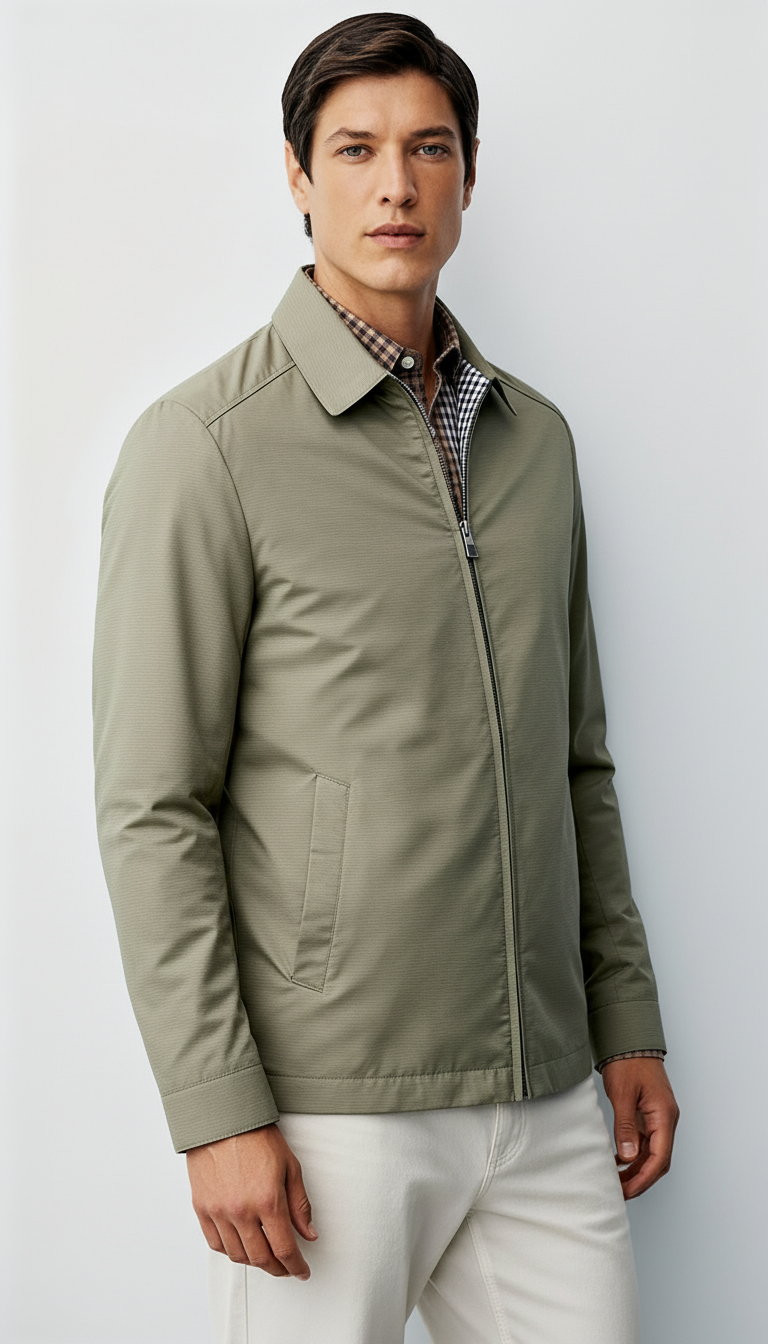 Chaqueta Harrington para hombre - Cremallera clásica con forro a cuadros y cuello atemporal