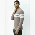 Herren-Rundhals-Pullover mit Streifendetail – Klassischer Strickpullover