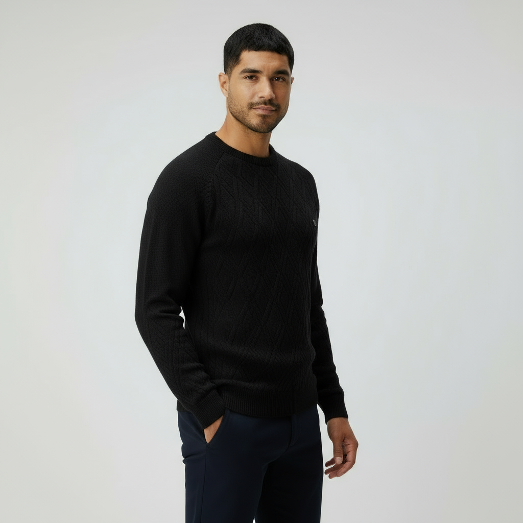 Pull col rond pour homme avec motif losange – Pull en maille classique pour un style chic et décontracté