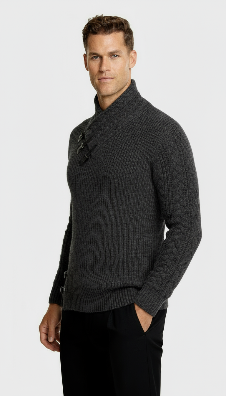 Pull col cheminée pour homme avec détails à bascule – Pull en maille texturée pour un style chic-décontracté
