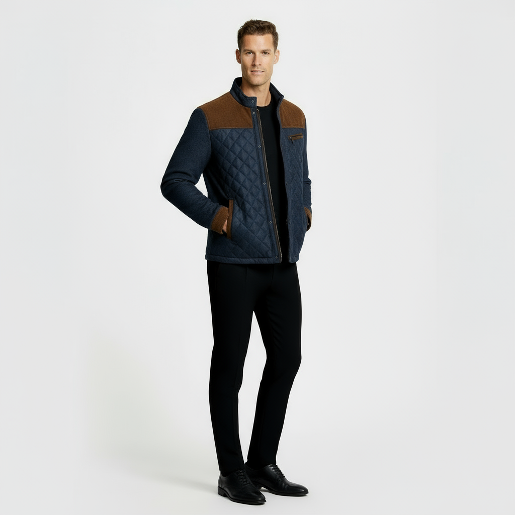 Chaqueta acolchada para hombre con cuello alto y cremallera completa – Prenda ligera acolchada para comodidad casual