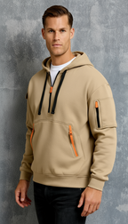 Herren-Hoodie mit Reißverschluss am Hals und mehreren Taschen – Lässiger, funktionaler Pullover