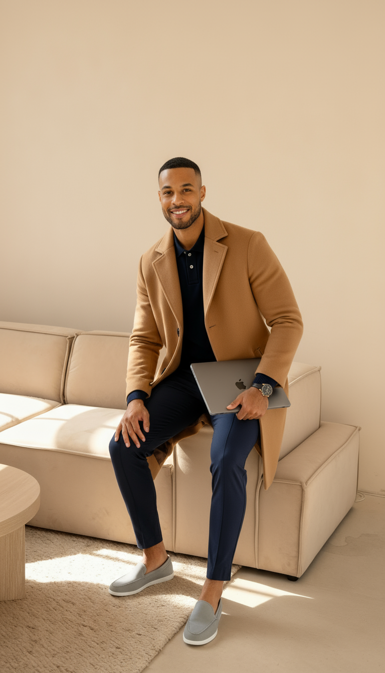Men’s Tailored Wool-Feel Coat – Single-Breasted Mid-Length Overcoat with Notch Lapel