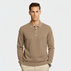 Herren Wollmischung Polo-Kragen Pullover – Regular Fit Strickpullover mit gerippten Kanten & Drei-Knopf-Leiste