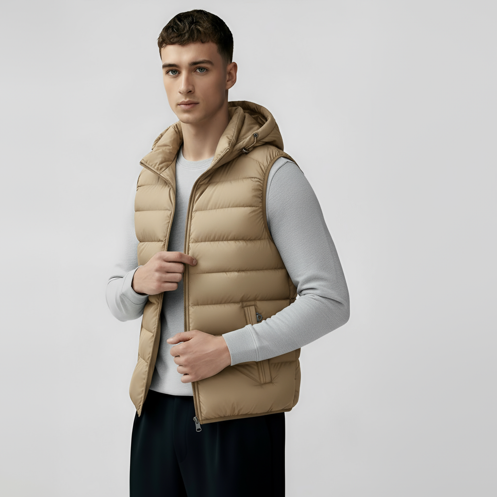 Men's Hooded Quilted Gilet - Leichte, wattierte Weste mit Reißverschlusstaschen