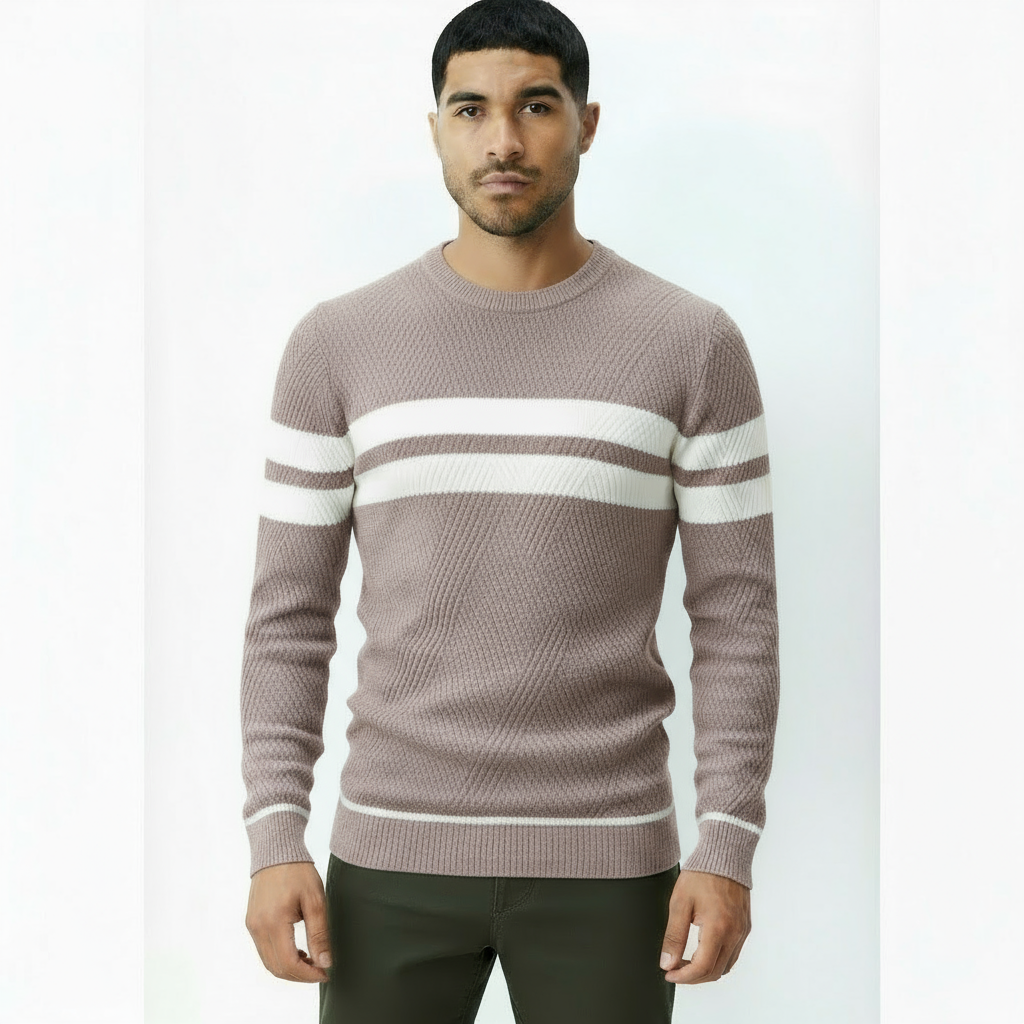 Herren-Rundhals-Pullover mit Streifendetail – Klassischer Strickpullover