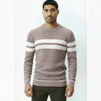 Herren-Rundhals-Pullover mit Streifendetail – Klassischer Strickpullover