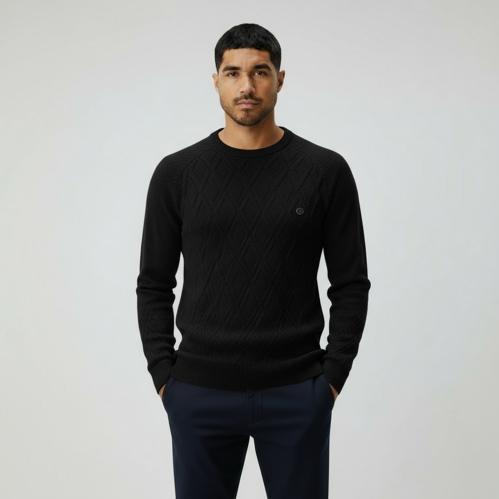 Pull col rond pour homme avec motif losange – Pull en maille classique pour un style chic et décontracté