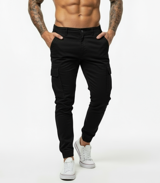 Men’s Cargo Trousers – Drawstring Waist & Elasticated Cuffs | Tapered Fit Utility Pants with Multi Pockets