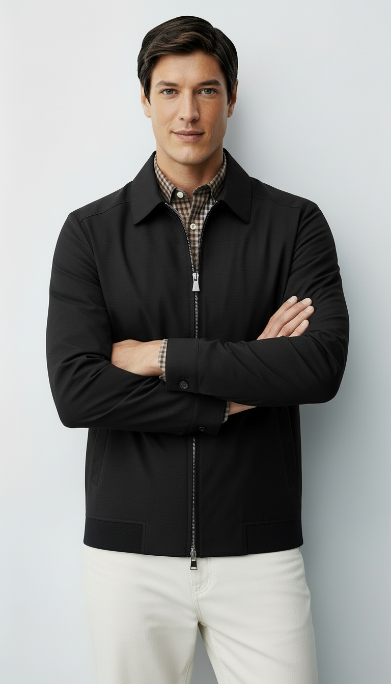 Chaqueta Harrington para hombre - Cremallera clásica con forro a cuadros y cuello atemporal