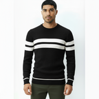 Herren-Rundhals-Pullover mit Streifendetail – Klassischer Strickpullover