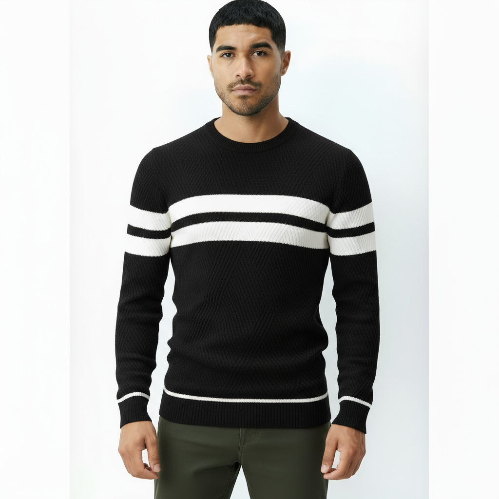 Pull col rond pour homme avec détail rayé – Pull en maille classique