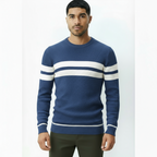 Herren-Rundhals-Pullover mit Streifendetail – Klassischer Strickpullover
