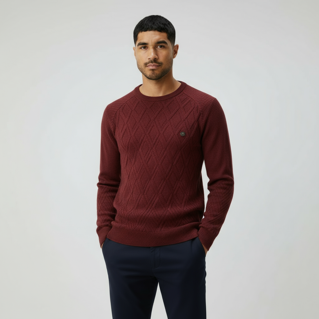 Herren-Rundhals-Pullover mit Rautenmuster – Klassischer Strickpullover für smarten & lässigen Stil