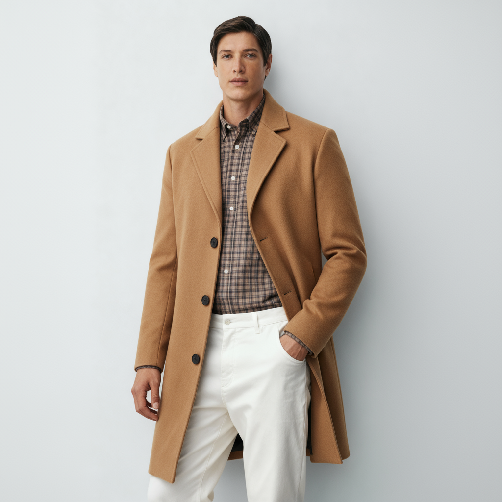 Herren Klassischer Mantel mit Kerbkragen & Einreihiger Vorderseite – Eleganter mittellanger Übermantel