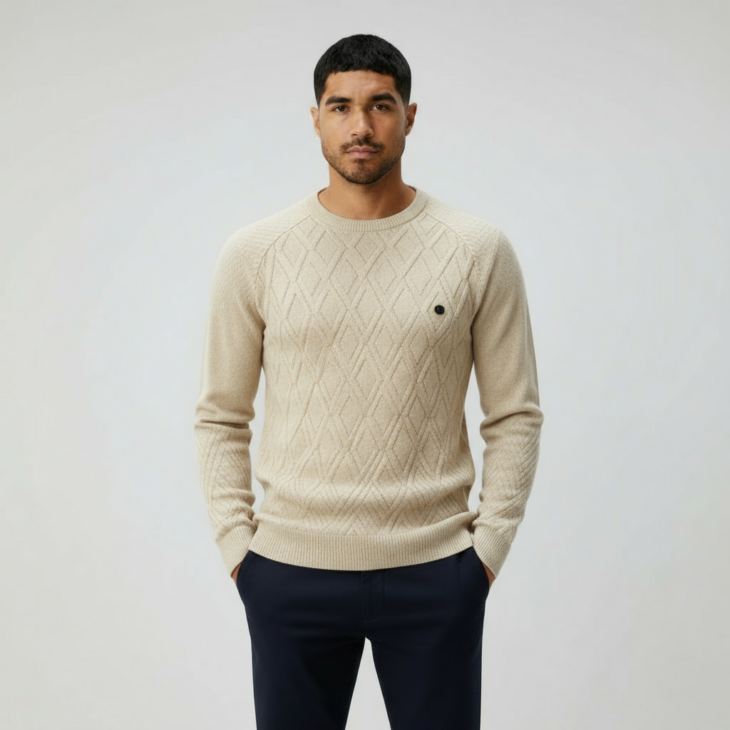 Pull col rond pour homme avec motif losange – Pull en maille classique pour un style chic et décontracté