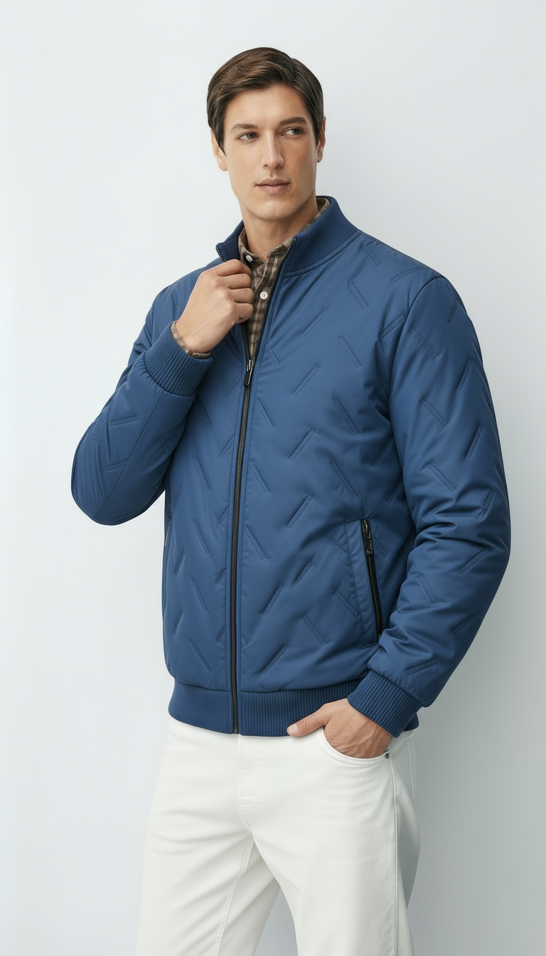 Herren gewebte Shell-Bomberjacke mit geripptem Stehkragen – hüftlange leichte Herbstjacke