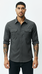 Camisa Utilitaria de Hombre - Cuello Clásico Abotonada con Bolsillos de Solapa | Ropa de Trabajo Casual Inteligente con Textura