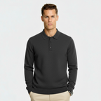 Herren Wollmischung Polo-Kragen Pullover – Regular Fit Strickpullover mit gerippten Kanten & Drei-Knopf-Leiste