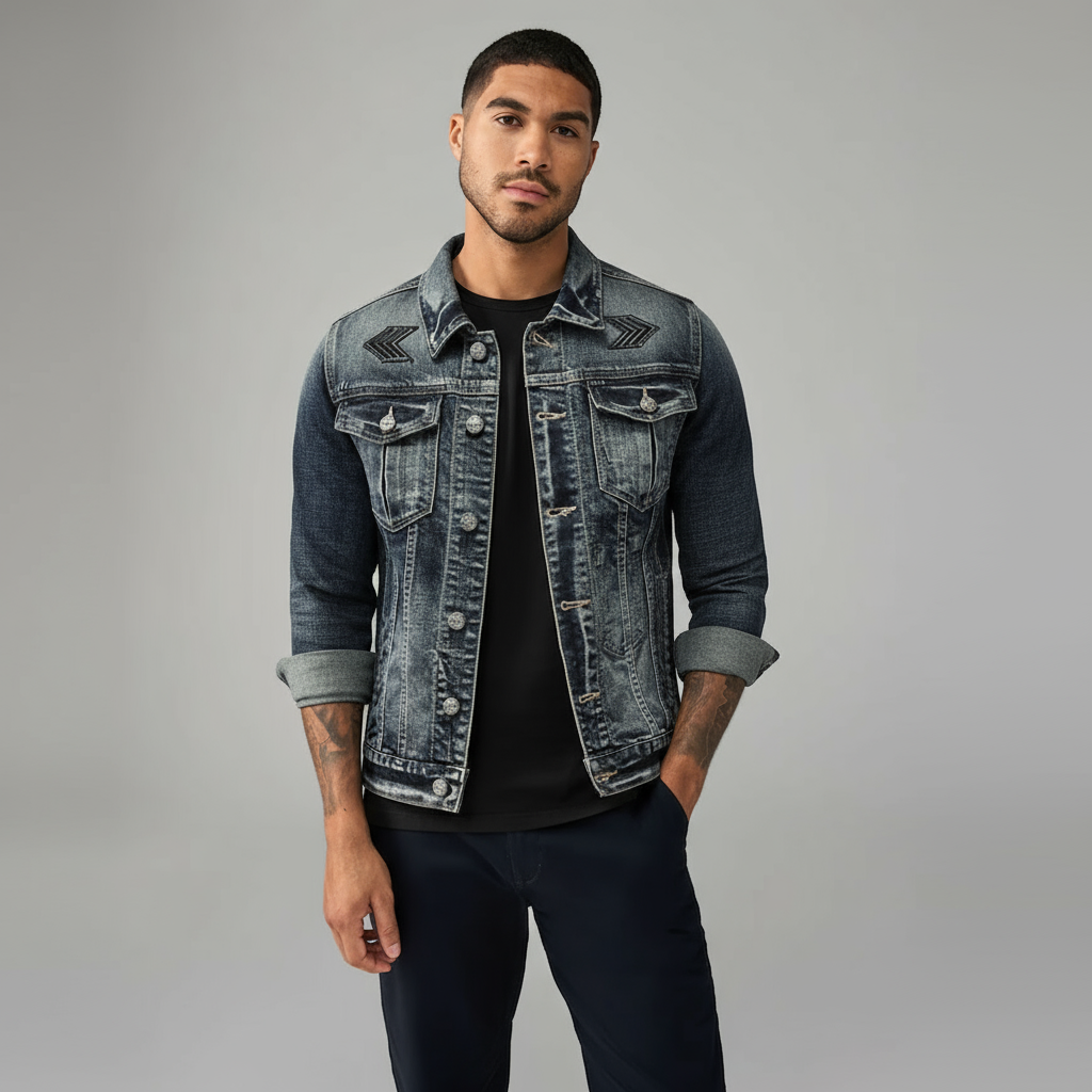 Veste trucker grise pour homme - Style denim classique à boutons avec poches poitrine