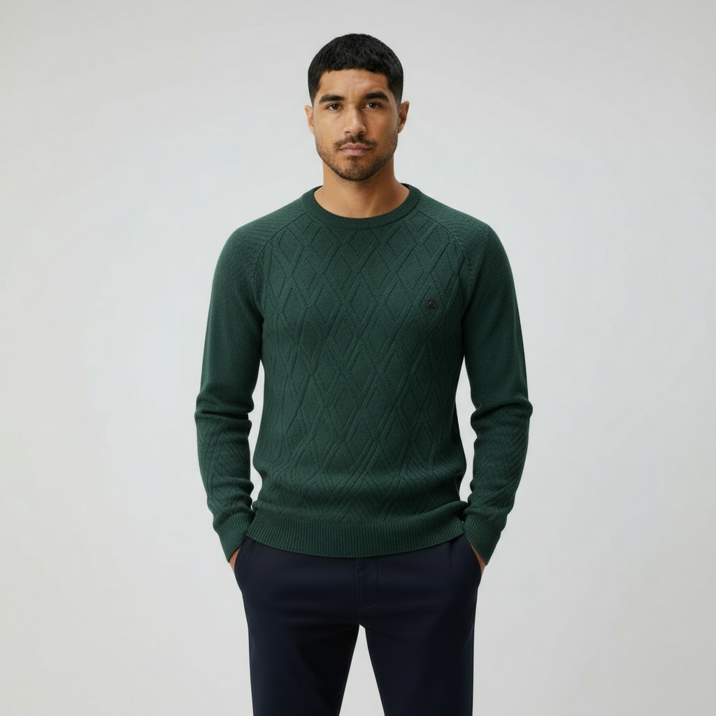 Pull col rond pour homme avec motif losange – Pull en maille classique pour un style chic et décontracté
