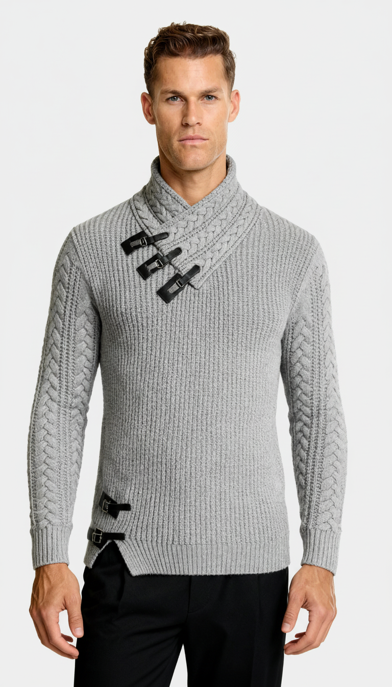 Pull col cheminée pour homme avec détails à bascule – Pull en maille texturée pour un style chic-décontracté