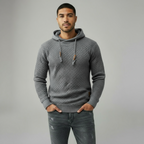 Herren Strick-Hoodie mit Struktur - Verstellbare Kordelkapuze & Gerippte Abschlüsse
