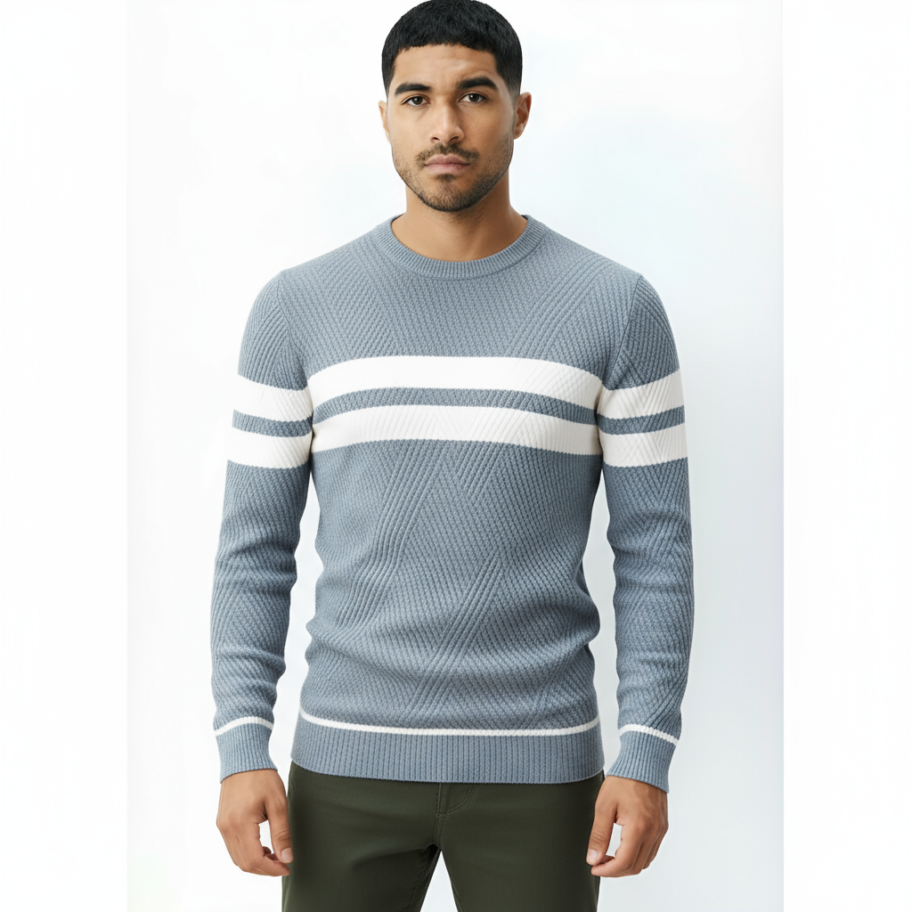 Herren-Rundhals-Pullover mit Streifendetail – Klassischer Strickpullover
