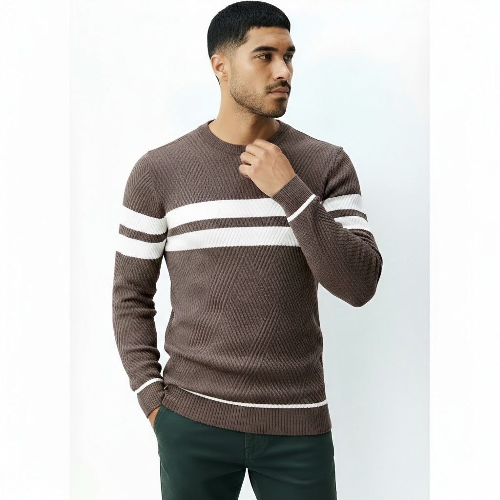 Pull col rond pour homme avec détail rayé – Pull en maille classique