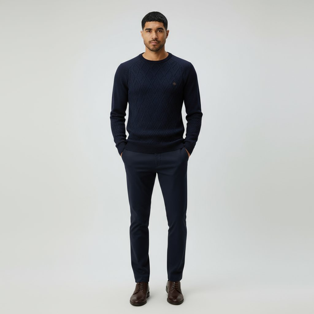 Pull col rond pour homme avec motif losange – Pull en maille classique pour un style chic et décontracté