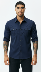 Camisa Utilitaria de Hombre - Cuello Clásico Abotonada con Bolsillos de Solapa | Ropa de Trabajo Casual Inteligente con Textura