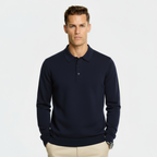Herren Wollmischung Polo-Kragen Pullover – Regular Fit Strickpullover mit gerippten Kanten & Drei-Knopf-Leiste