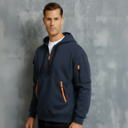 Herren-Hoodie mit Reißverschluss am Hals und mehreren Taschen – Lässiger, funktionaler Pullover