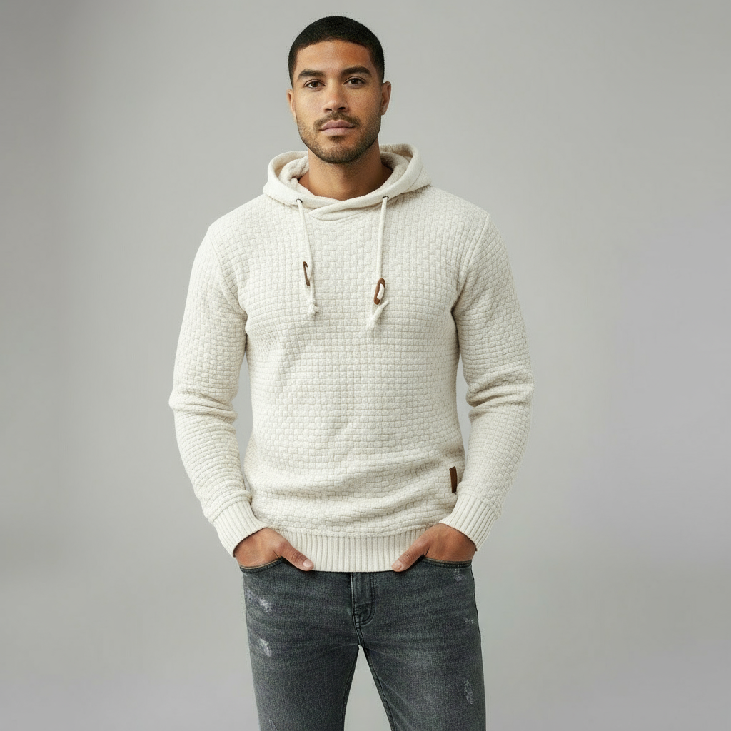 Herren Strick-Hoodie mit Struktur - Verstellbare Kordelkapuze & Gerippte Abschlüsse