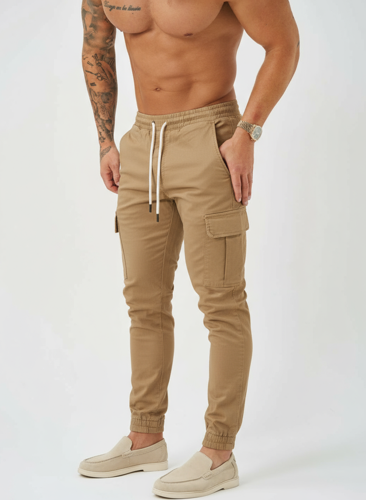 Cargo-Hose für Herren - Taille mit Kordelzug und elastischen Bündchen | Tapered Fit Utility-Hose mit mehreren Taschen