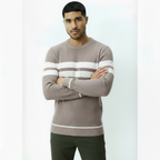 Herren-Rundhals-Pullover mit Streifendetail – Klassischer Strickpullover