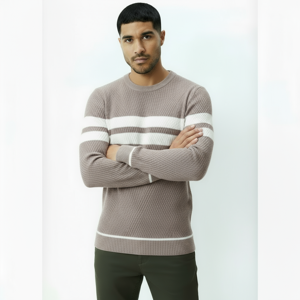Pull col rond pour homme avec détail rayé – Pull en maille classique