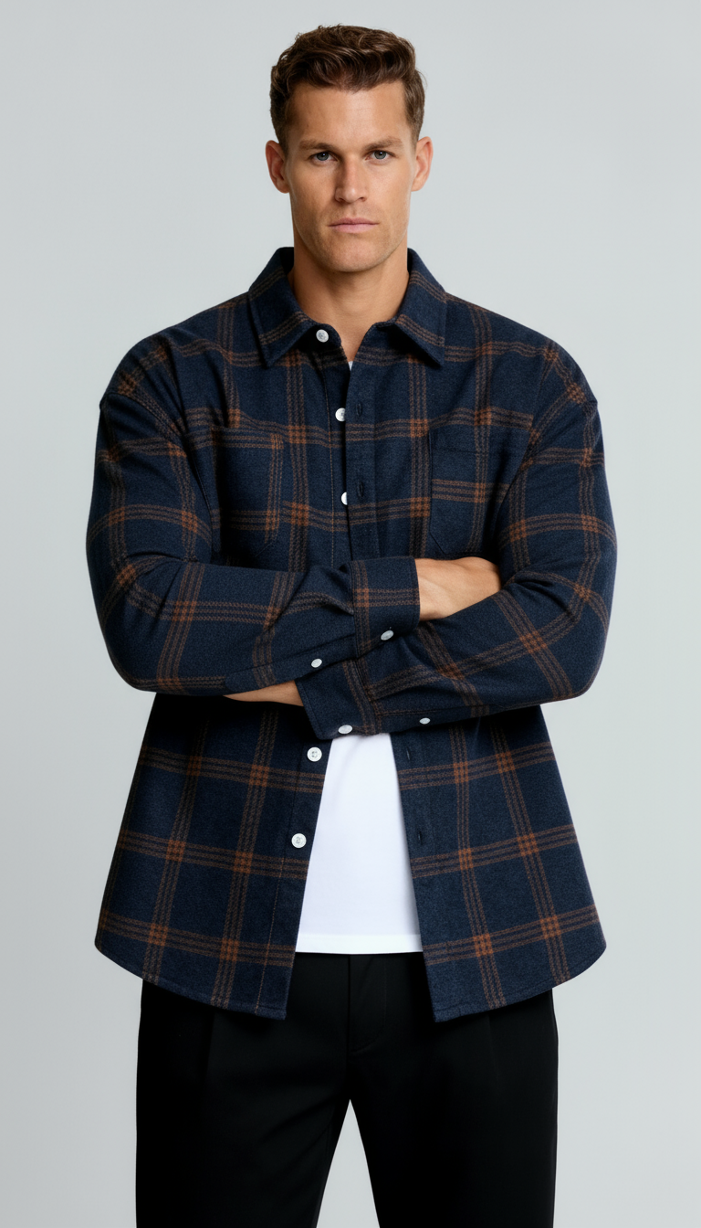 Men’s Checked Shirt – Classic Plaid Pattern, Comfortable Fit & Versatile Style