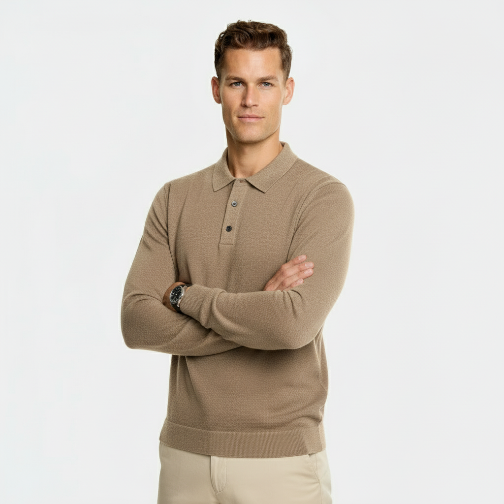 Herren Wollmischung Polo-Kragen Pullover – Regular Fit Strickpullover mit gerippten Kanten & Drei-Knopf-Leiste