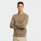 Herren Wollmischung Polo-Kragen Pullover – Regular Fit Strickpullover mit gerippten Kanten & Drei-Knopf-Leiste