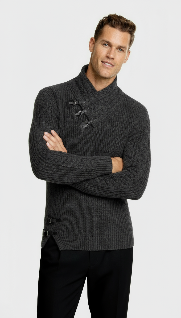 Pull col cheminée pour homme avec détails à bascule – Pull en maille texturée pour un style chic-décontracté