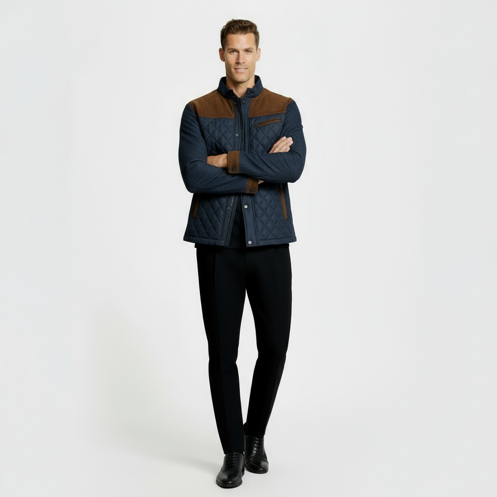 Chaqueta acolchada para hombre con cuello alto y cremallera completa – Prenda ligera acolchada para comodidad casual