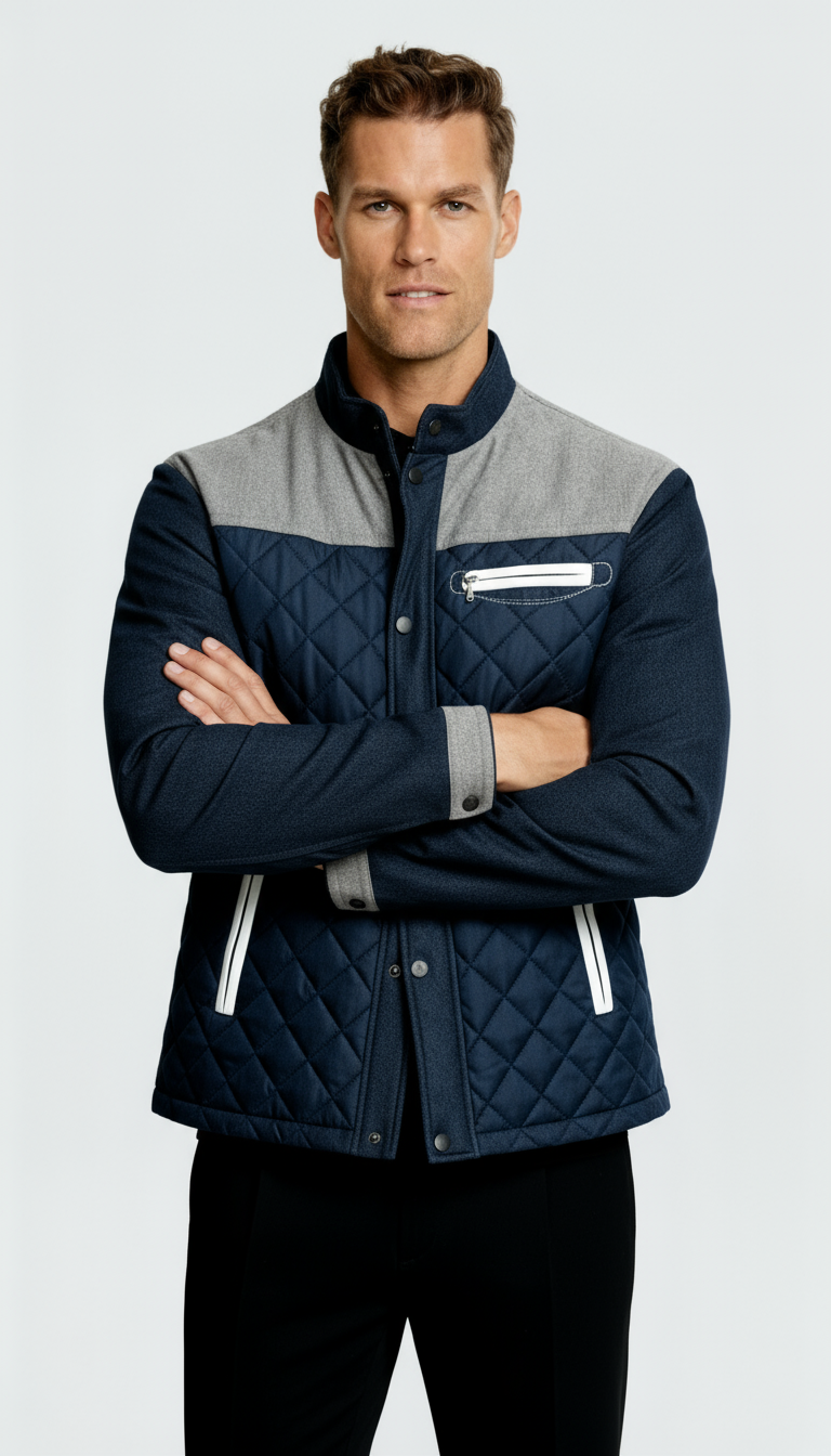 Chaqueta acolchada para hombre con cuello alto y cremallera completa – Prenda ligera acolchada para comodidad casual