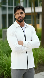 Chemise tissée texturée à manches longues pour homme – Chemise décontractée à fermeture éclair devant coupe régulière