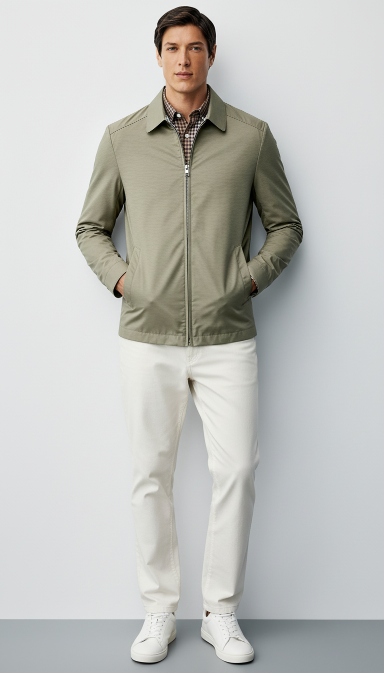 Chaqueta Harrington para hombre - Cremallera clásica con forro a cuadros y cuello atemporal