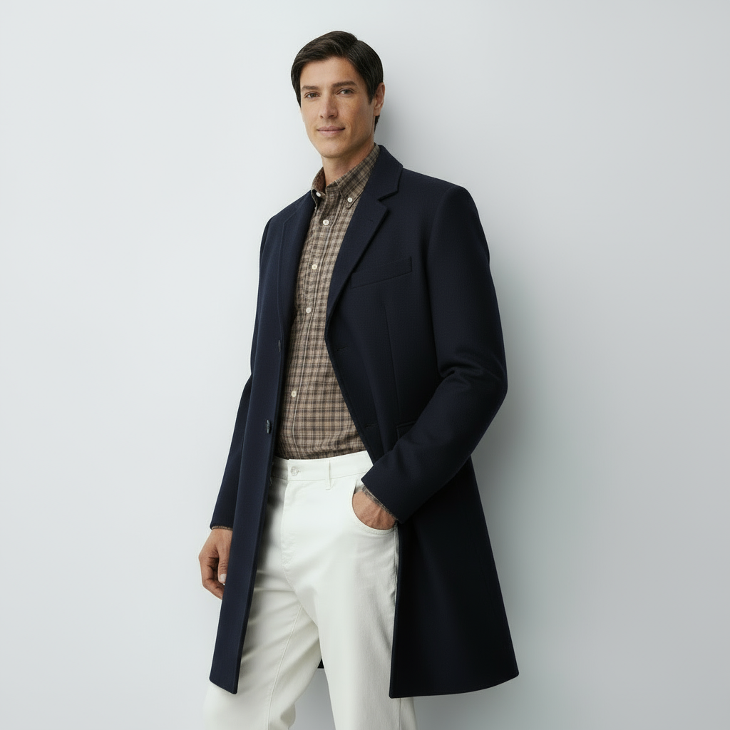 Manteau classique pour homme avec col cranté et devant à simple boutonnage – Manteau mi-long élégant